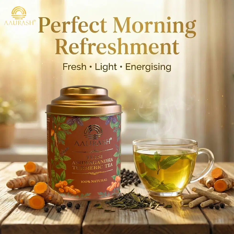 Aaurash Tulsi Ashwagandha Turmeric Tea for Immunity | Naturally Caffeine Free Ashwagandha Herbal Tea (60gm)
