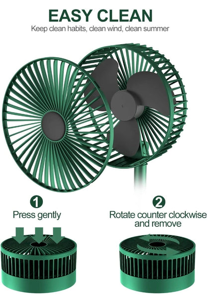 Table Fan High Speed – 2100 RPM Powerful rechargeable fan With 3 Speed Airflow | Noiseless portable fan for home,office,Kitchen| 1800 mAh charging battery fan for Desk